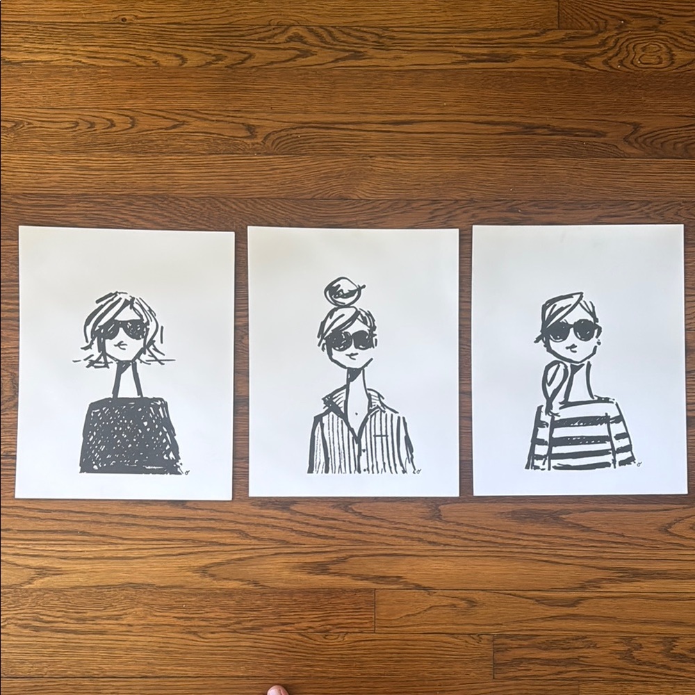 Set of Three Black and White Fashion Illustrations